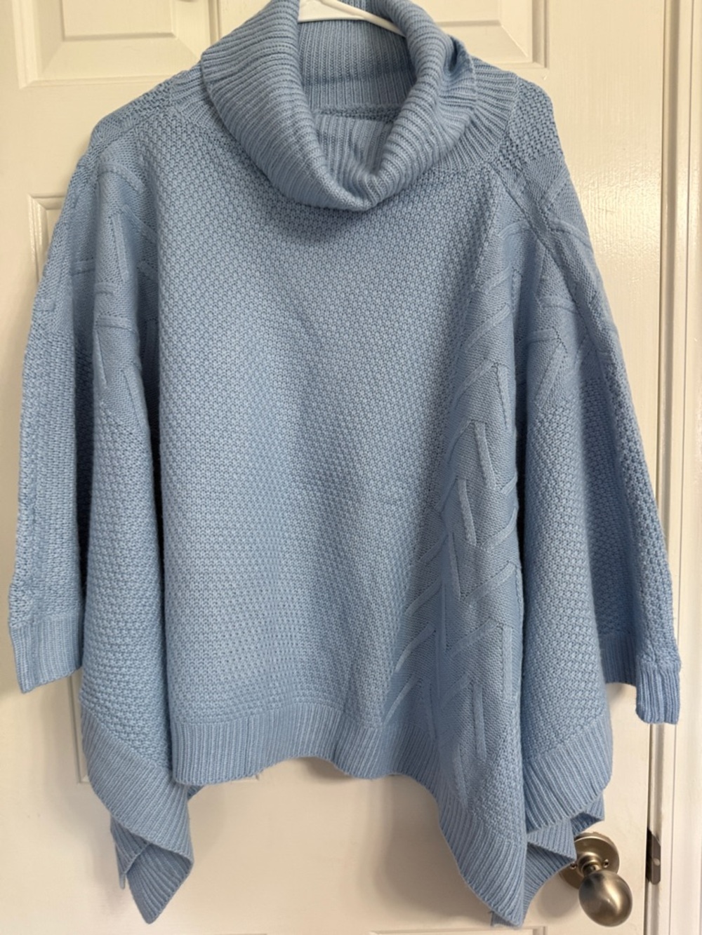 Light Blue Turtleneck Knit Poncho Sweater
